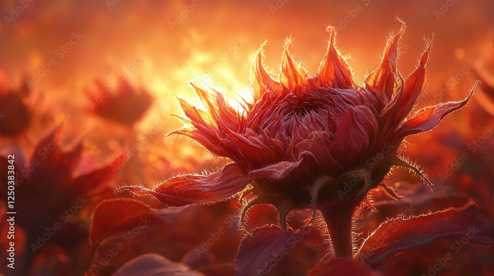 Sunrise Sunflower Field, Blooming Flower, Golden Hour Sunrise Sunflower Field, Blooming Flower, Golden Hour