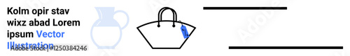 Handbag with handle and price tag, adjacent to a faint vase outline. Ideal for shopping, fashion, retail branding, e-commerce, marketing, discounts minimalist design. Perfect flat landing page