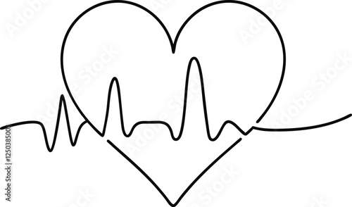 Heart Health EKG Line Art, Cardiac Rhythm, Love Symbol