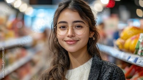 Wallpaper Mural Woman smiling grocery store aisle produce Torontodigital.ca
