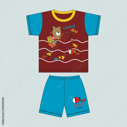 bear fishing day design cartoon vector illustration