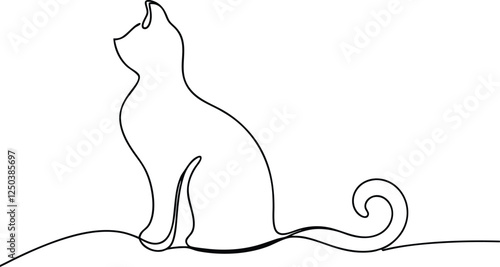 Elegant OneLine Drawing of a Sitting Domestic Cat