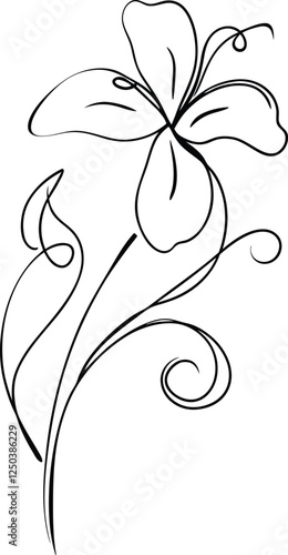 Elegant Line Art Floral Design Single Flower with Swirls