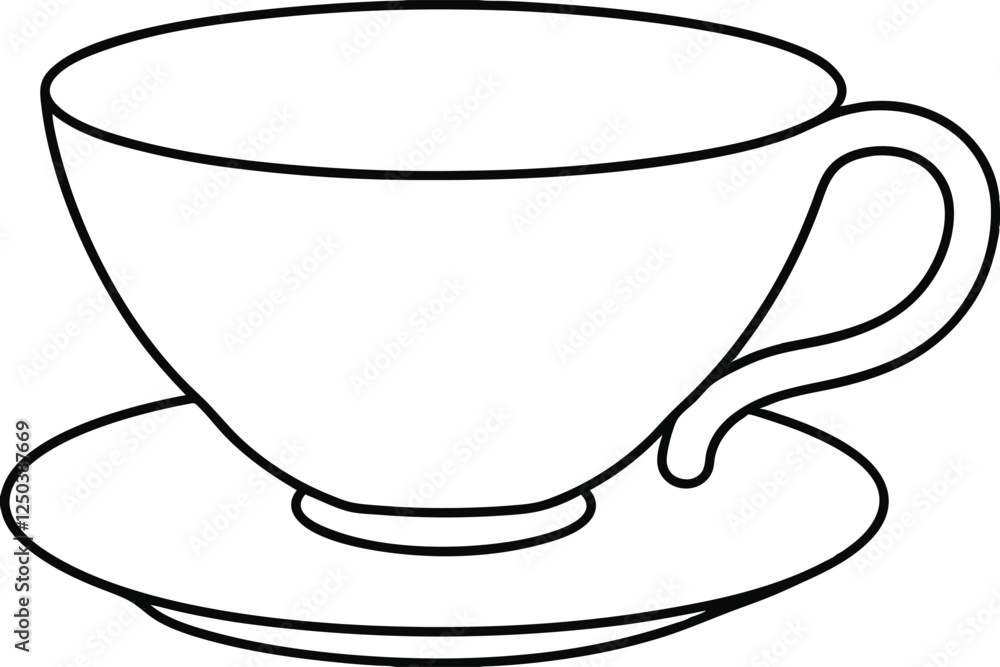 Simple Line Drawing of Teacup and Saucer Set