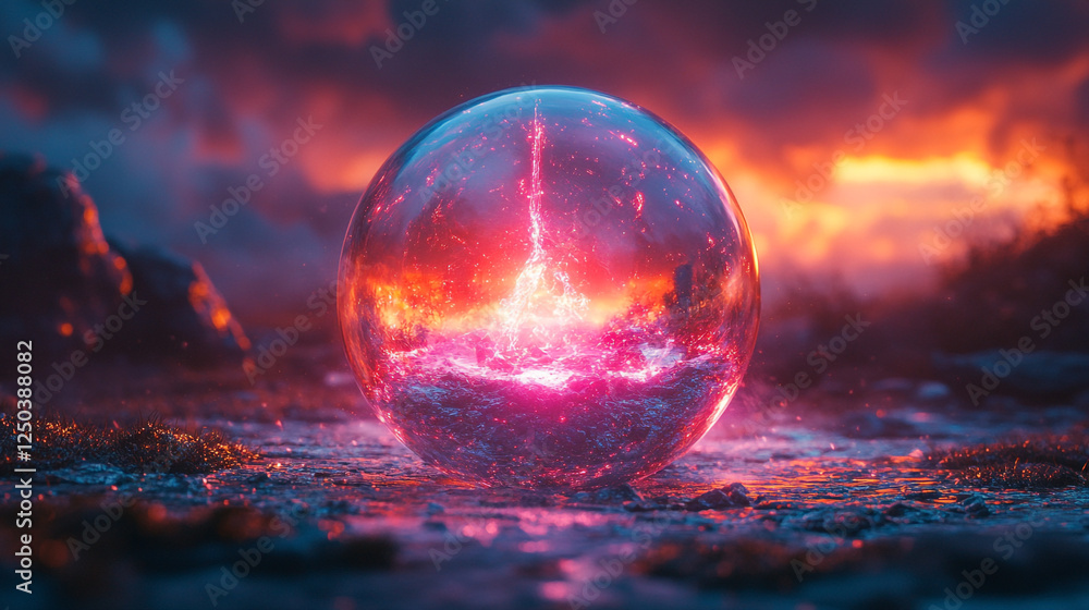 Fiery Crystal Orb Fantasy Landscape Digital Art Surrealism Abstract Red Pink Energy Power Fire Glow Fiery Crystal Orb Fantasy Landscape Digital Art Surrealism Abstract Red Pink Energy Power Fire Glow