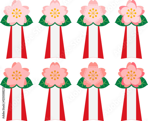桜の花と葉の大きな胸章リボン