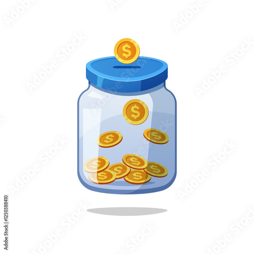 Donation glass jar with coins vector isolated on white background.