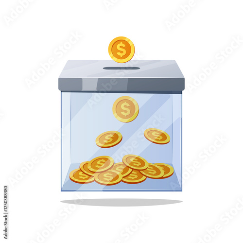 Glass money box. Donation box coin vector isolated on white background.