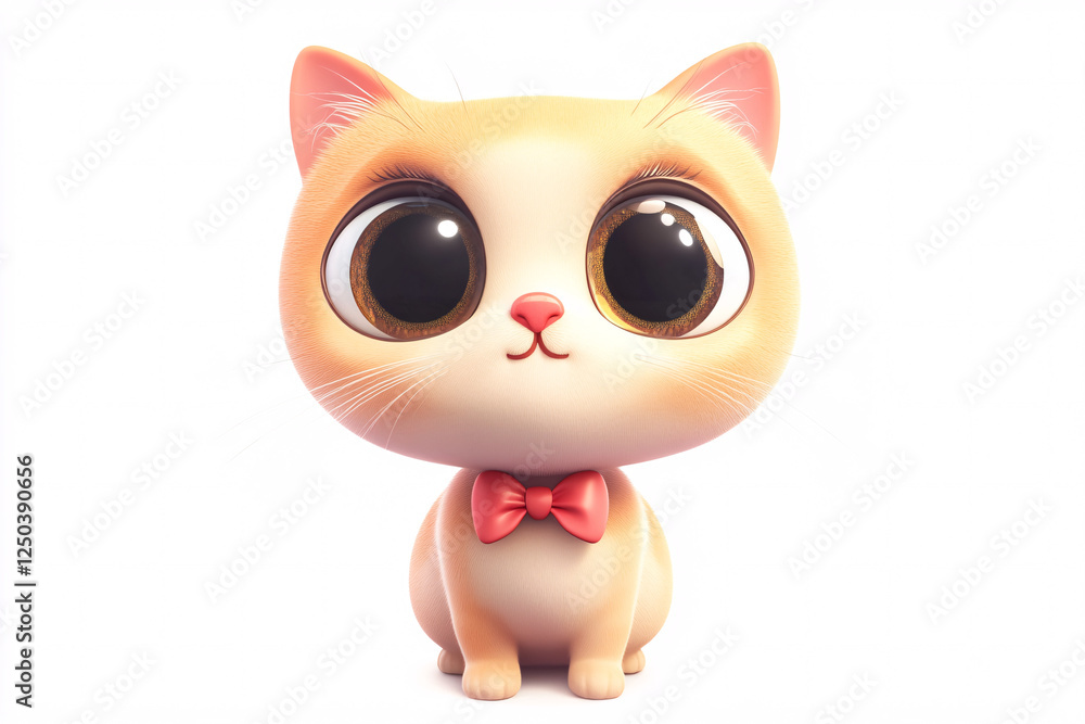 Obraz premium cute cartoon cat wearing a red bow tie 3d render
