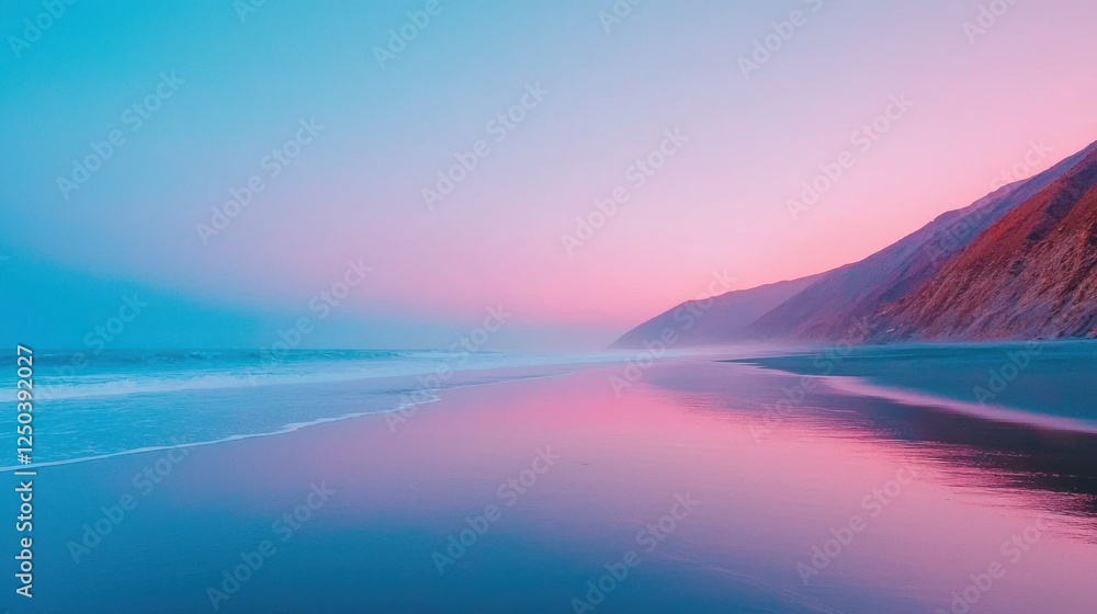 Fototapeta premium Serene sunset reflection coastal beach landscape tranquil setting peaceful view natural beauty
