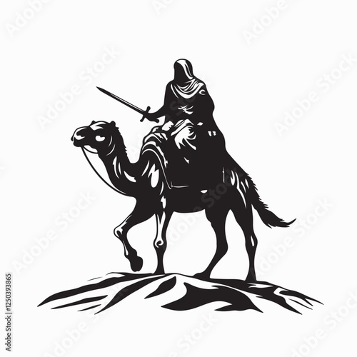 Ancient warrior riding camel with sword image vector isolated on white background.