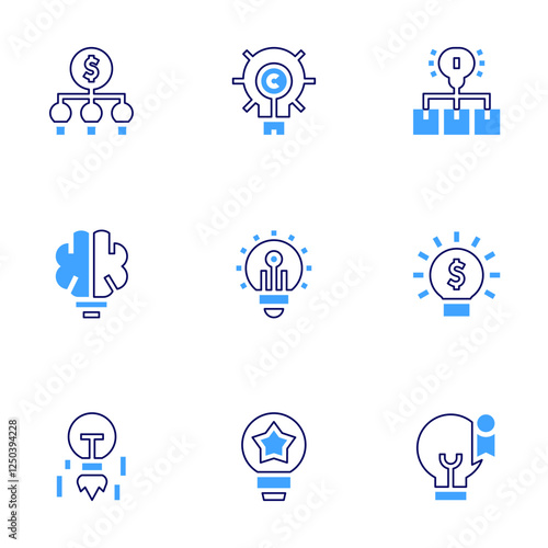 Innovation icon set. Bold line style. Duotone colors. Editable stroke. idea, innovation, copyright, lightbulb, solution, blendedlearning, money photo