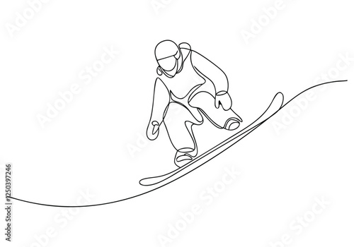 Continuous One Line Snowboarder Drawing | Minimalist Winter Sports Vector Illustration