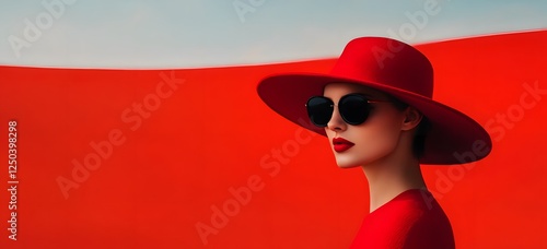 Wallpaper Mural Elegant Woman in Red Hat and Sunglasses Exuding Confidence and Sophistication Torontodigital.ca