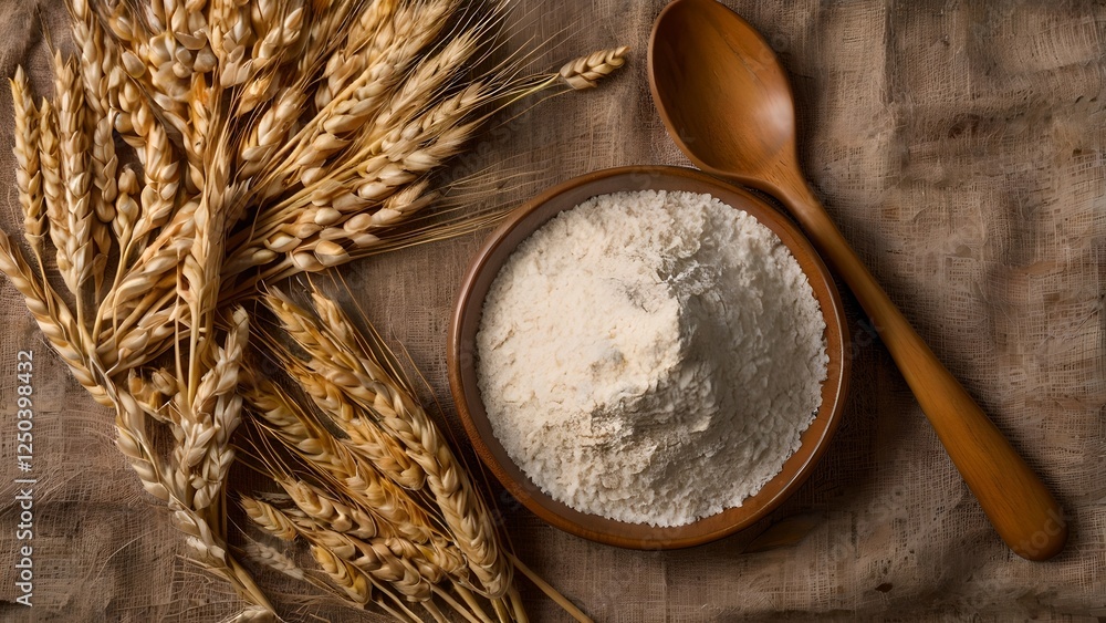 Rustic Kitchen Scene with Wheat and Flour