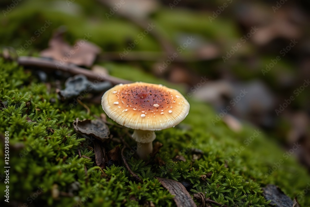 Close-up of an orange mushroom growing among moss in a forest Close-up of an orange mushroom growing among moss in a forest