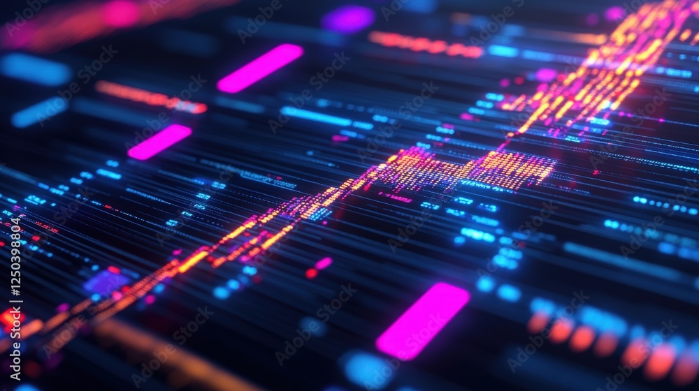 Fototapeta premium Abstract Digital Background with Colorful Data Streams and Light Effects