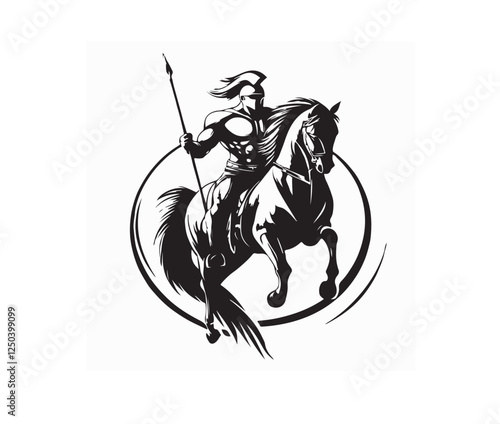 Spartan Warrior Horse vector. Spartan warrior riding horse with spear and shield
