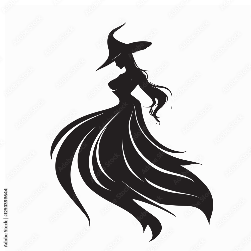 Silhouette Female Wizard Vector Images on white background. Silhouette Female Wizard Vector Images on white background.