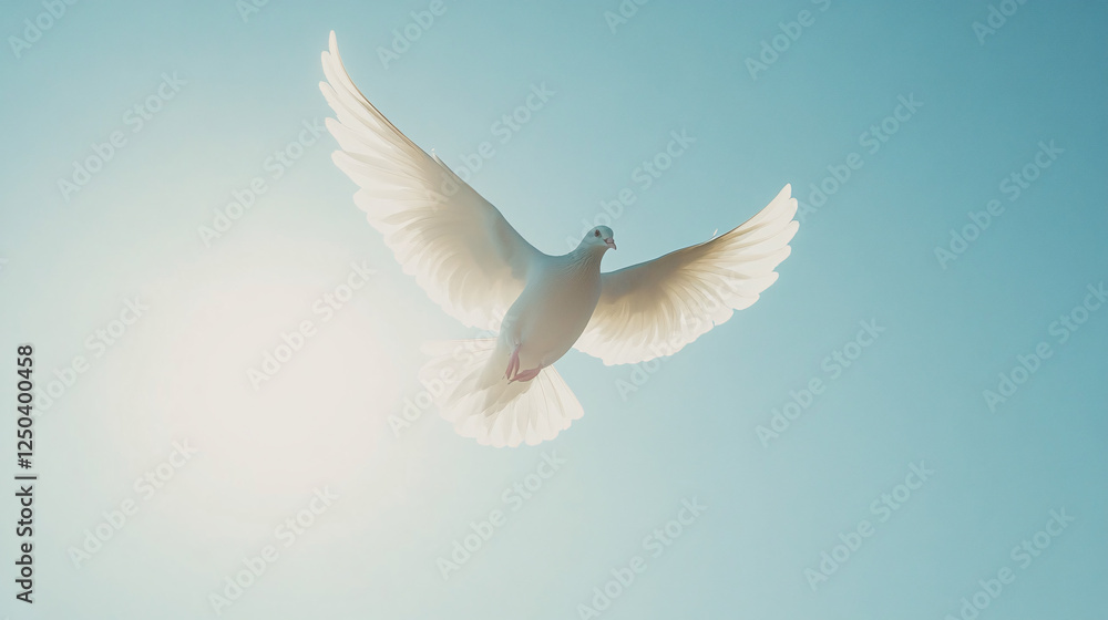 Fototapeta premium white dove flying in a blue sky