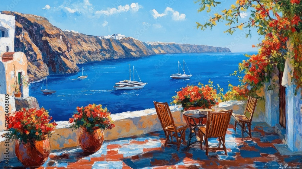 Obraz premium Santorini cafe overlooking the sea