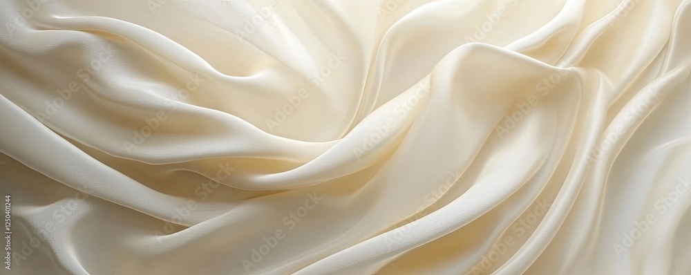 Cream silk fabric drapes softly, studio backdrop, textile texture Cream silk fabric drapes softly, studio backdrop, textile texture