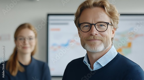 Business people meeting, modern office, charts background