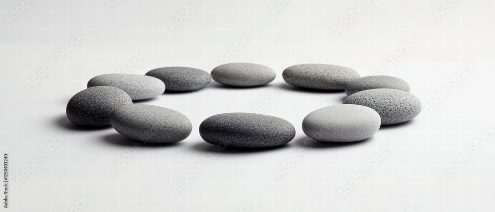 Smooth Pebbles Arranged in a Perfect Circle on a Minimalist Background Smooth Pebbles Arranged in a Perfect Circle on a Minimalist Background