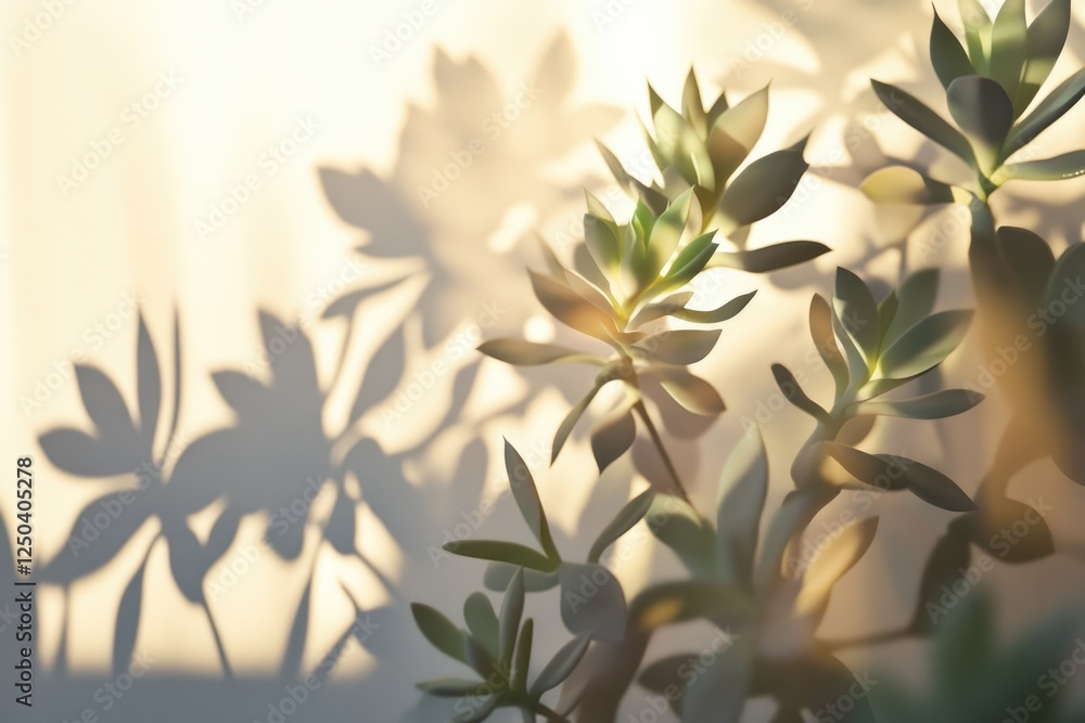 Succulents bathed in sunlight cast delicate shadows on a wall, creating a serene and minimalist scene. Succulents bathed in sunlight cast delicate shadows on a wall, creating a serene and minimalist scene.