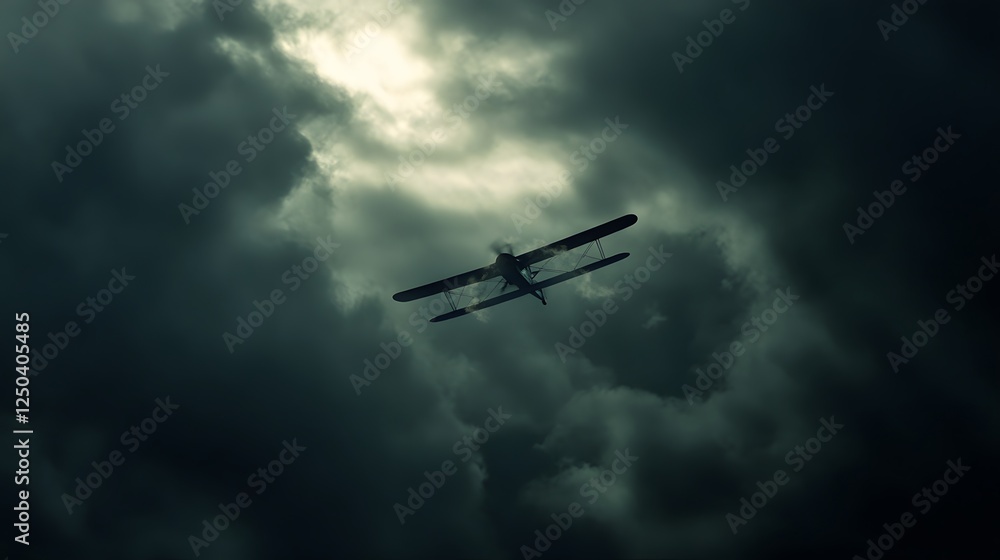 Stormy Skies: A Biplane's Flight Through Dark Clouds Stormy Skies: A Biplane's Flight Through Dark Clouds