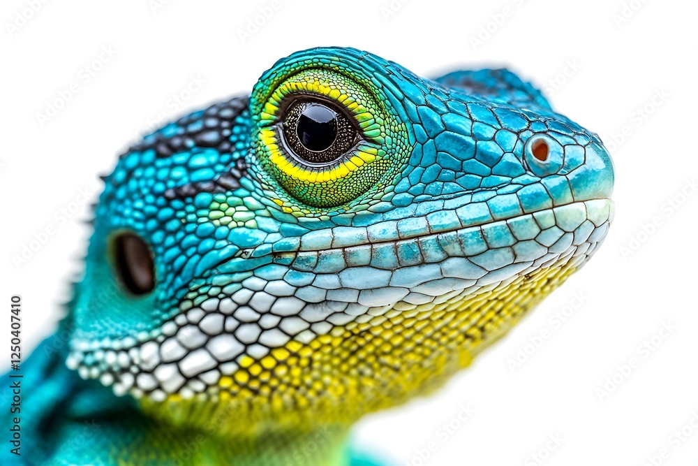 Close-up Lizard Face, Tropical, Isolated White Close-up Lizard Face, Tropical, Isolated White