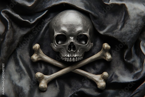Metal Skull & Crossbones on Draped Fabric