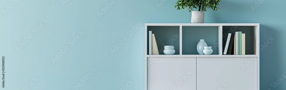 Light Blue Wall with White Bookshelf Light Blue Wall with White Bookshelf