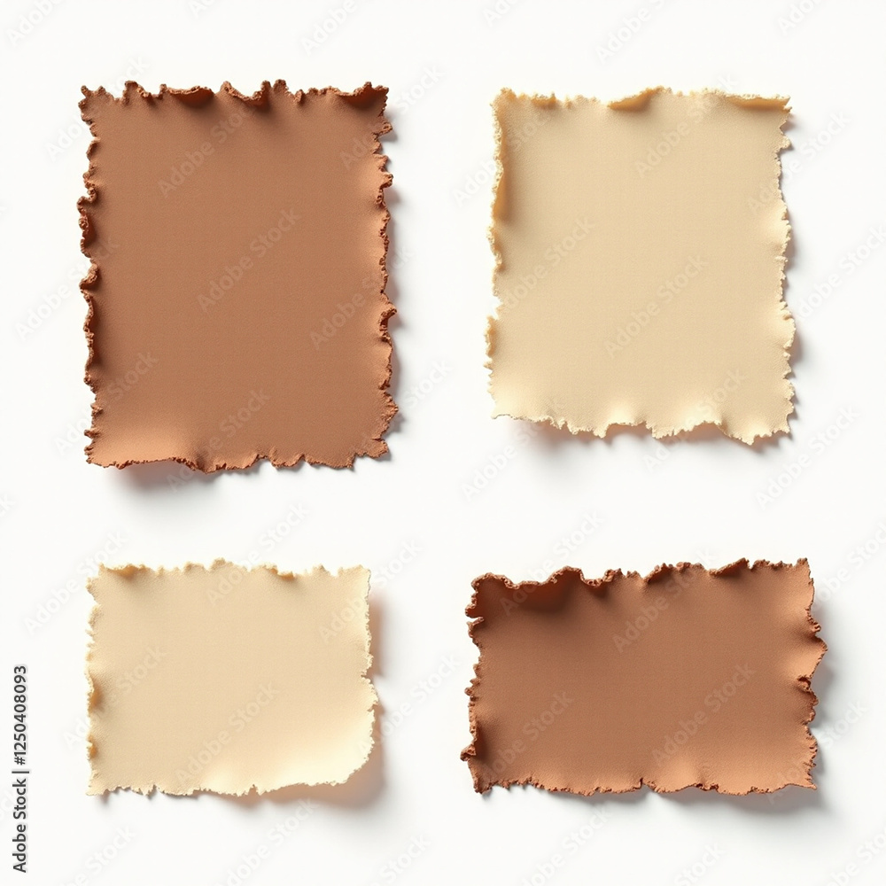 Obraz premium Four textured paper scraps with torn edges in warm tones of beige and brown, showcasing a natural and organic aesthetic.