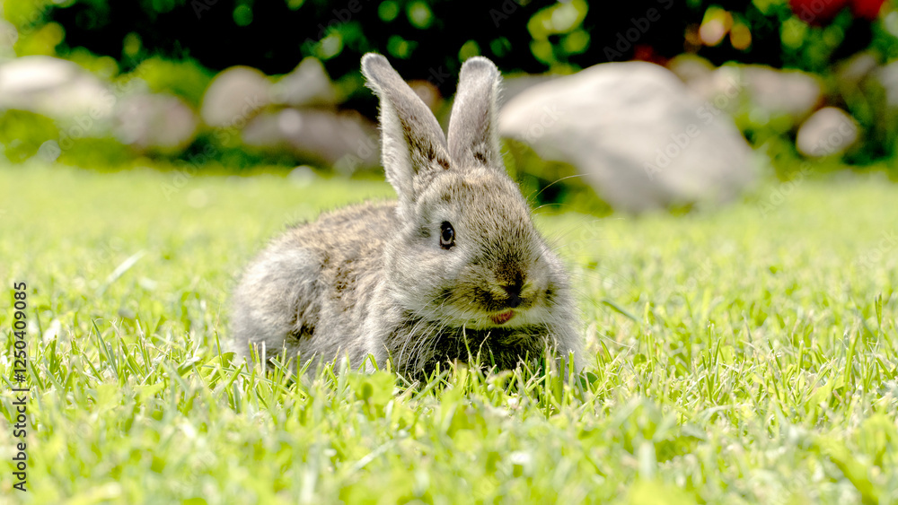 Cute rabbit on green grass on a sunny day Cute rabbit on green grass on a sunny day