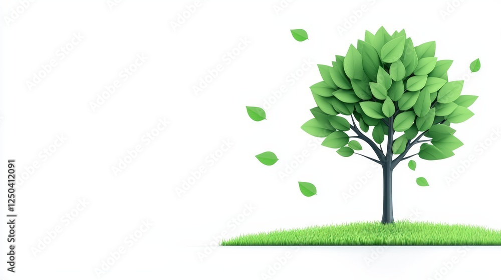Vibrant Green Tree with Leaves Floating in a Calm Breeze Vibrant Green Tree with Leaves Floating in a Calm Breeze