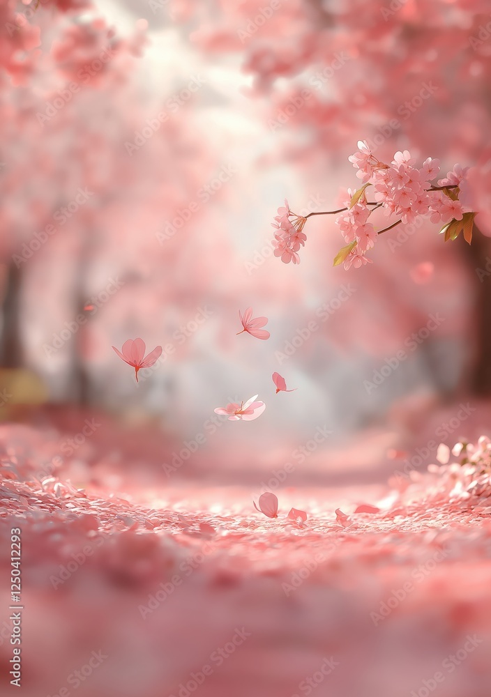 Fototapeta premium Falling Cherry Blossoms, A Symphony of Spring