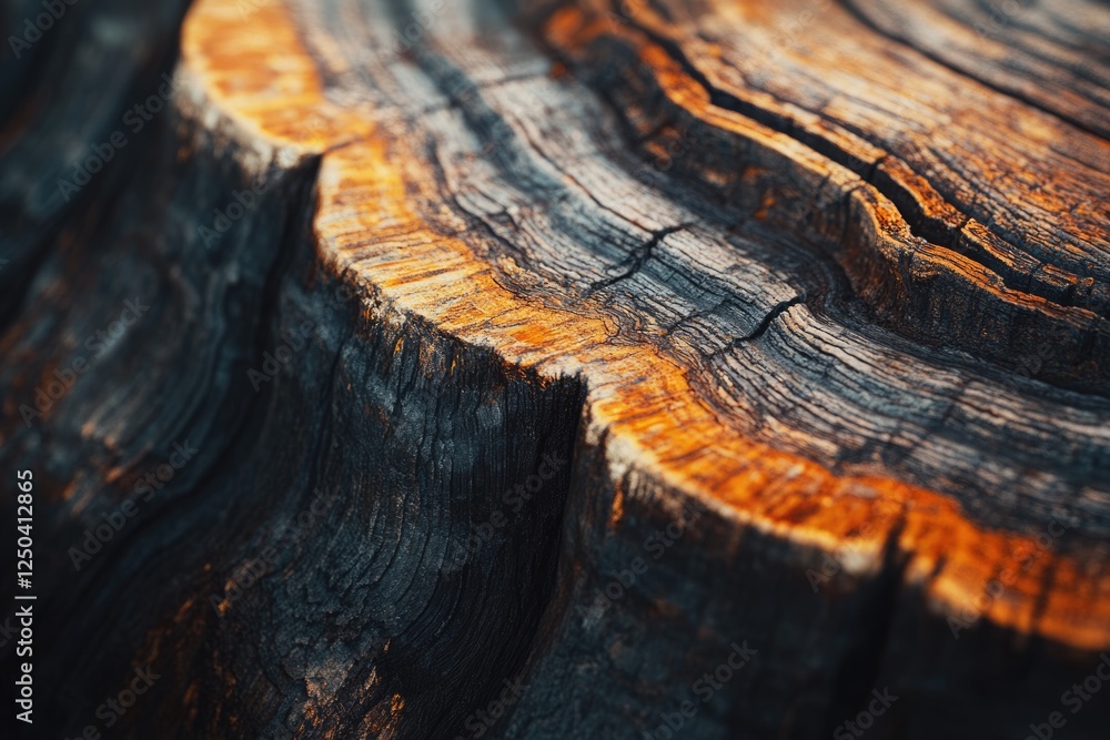 Close-up of a weathered tree stump, showing rich textures and colors of dark wood and burnt orange accents. Close-up of a weathered tree stump, showing rich textures and colors of dark wood and burnt orange accents.