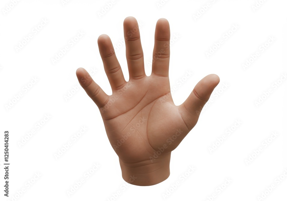 Human hand, palm facing forward, five fingers extended, realistic skin texture, studio lighting, white background, high Human hand, palm facing forward, five fingers extended, realistic skin texture, studio lighting, white background, high