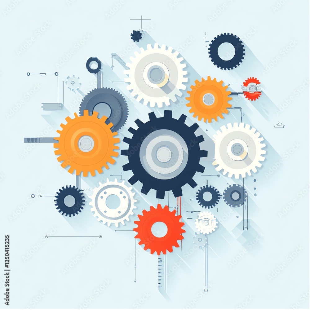 Colorful gear illustrations representing mechanics and engineering concepts. Colorful gear illustrations representing mechanics and engineering concepts.