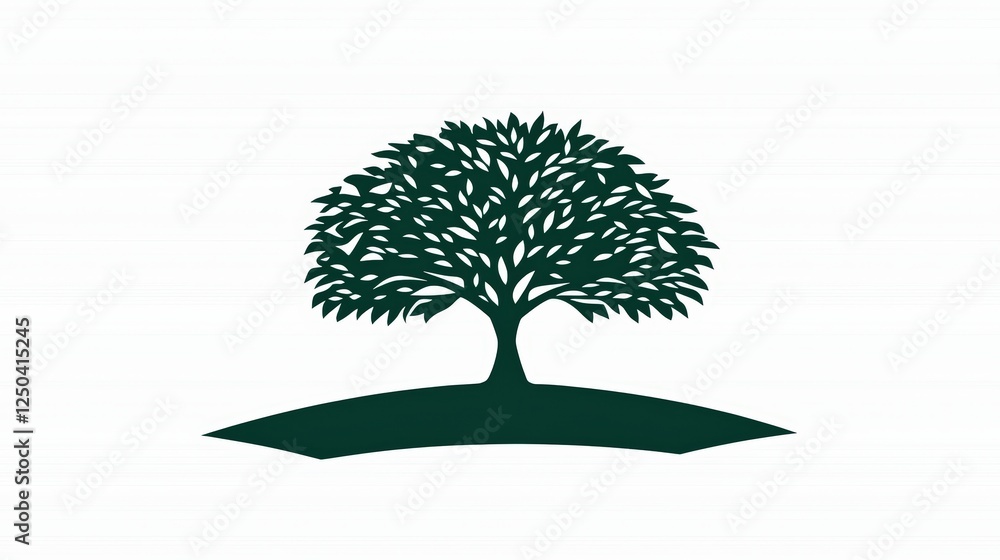 Naklejka premium Elegant Green Tree Silhouette on Minimalist White Background