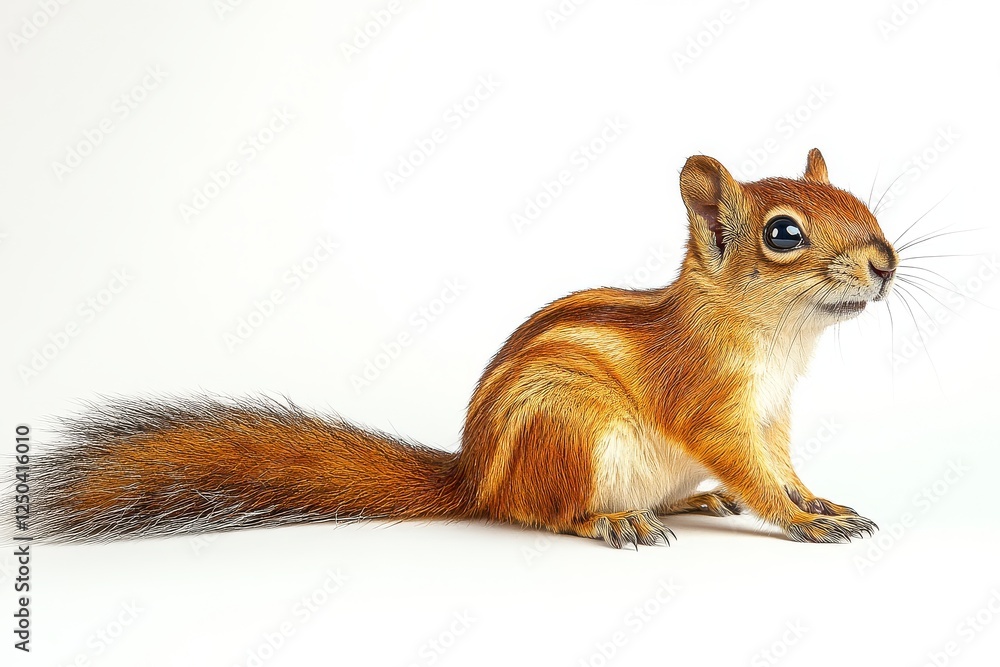 Full-body side view of a red squirrel isolated on a white background, showcasing fine details and natural posture. Full-body side view of a red squirrel isolated on a white background, showcasing fine details and natural posture.