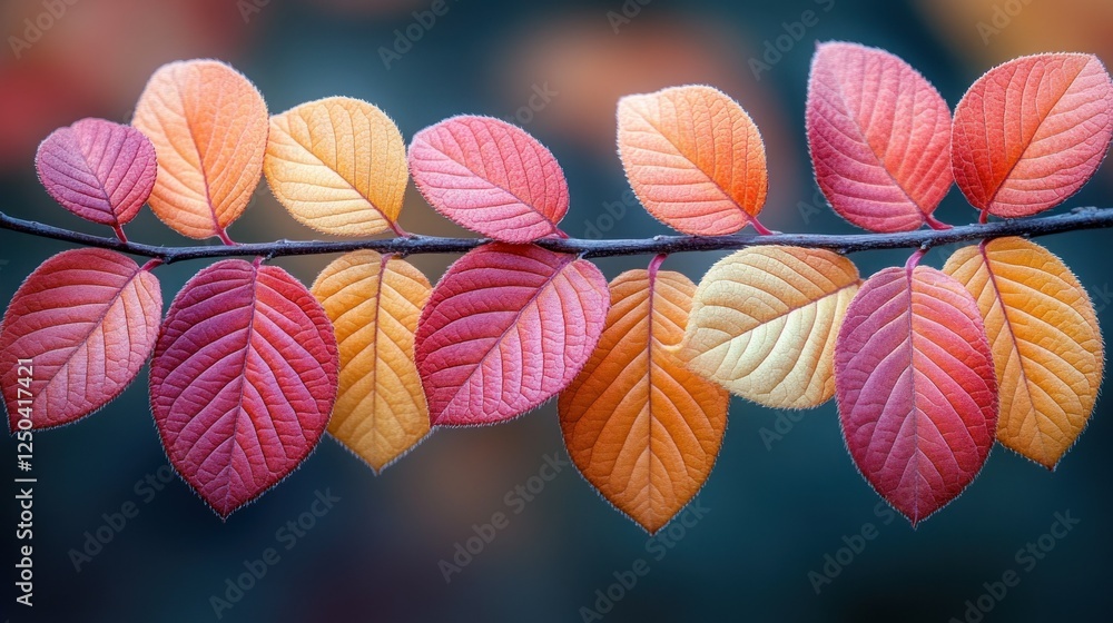 Fototapeta premium Autumnal symphony: A vibrant branch of dogwood leaves in warm hues