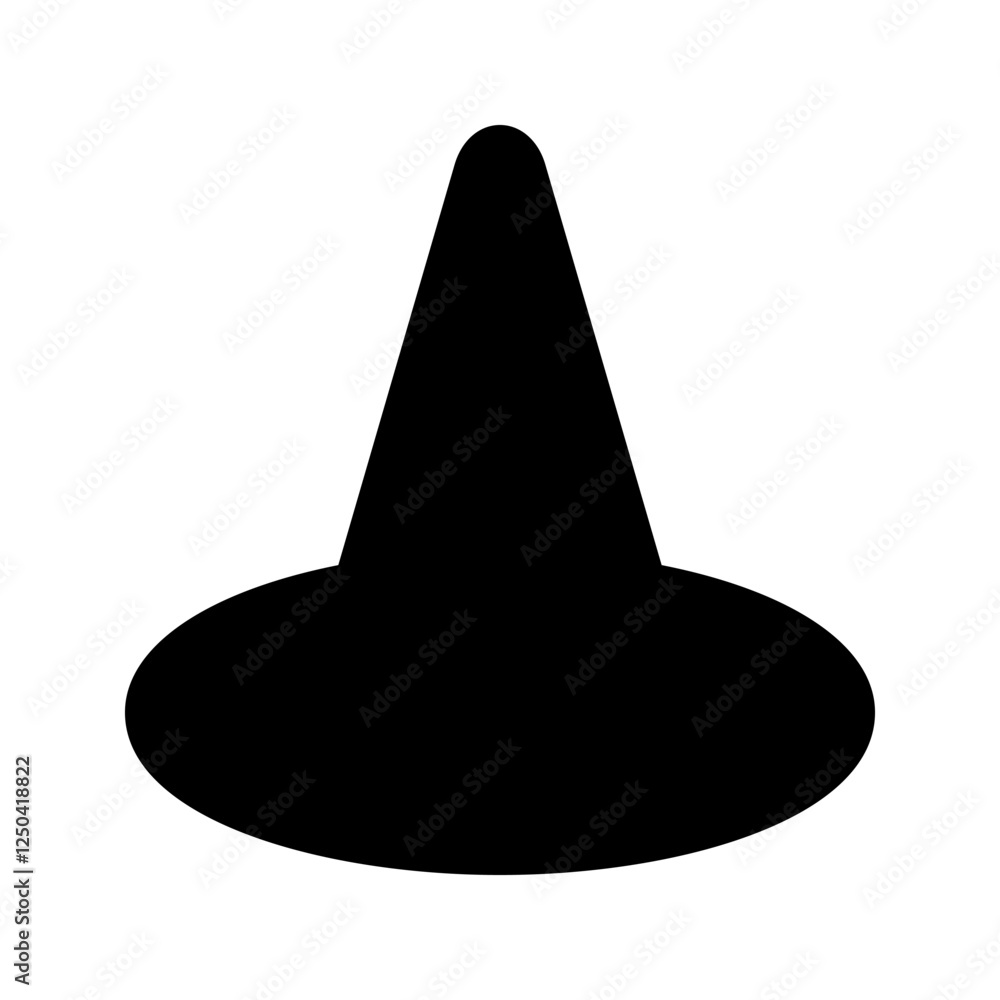 Fototapeta premium A mysterious black witch hat with a tall, curled tip, ideal for magical or Halloween settings.