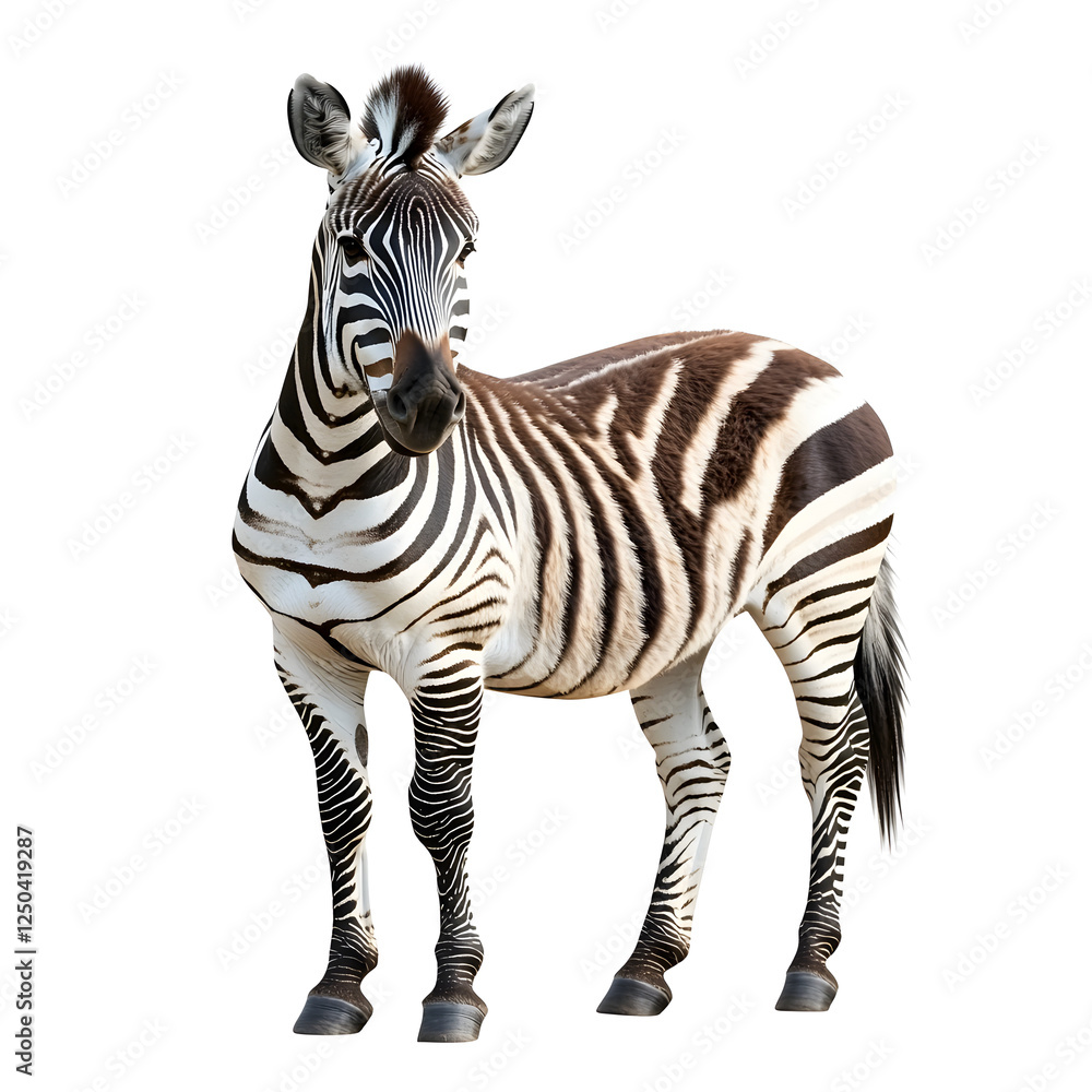 Zebra standing on a white background, isolated photograph of a zebra in a natural pose, high-quality photo. Zebra standing on a white background, isolated photograph of a zebra in a natural pose, high-quality photo.