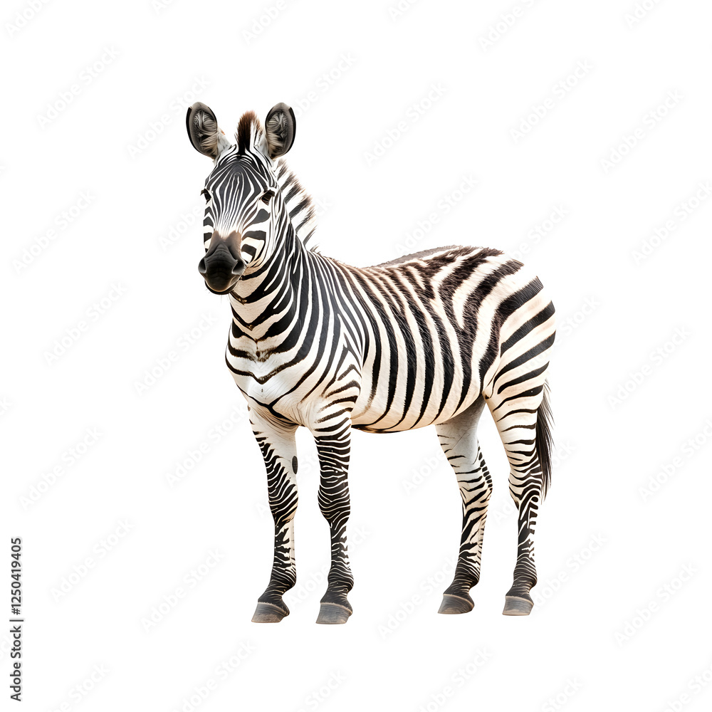 Zebra standing on a white background, isolated photograph of a zebra in a natural pose, high-quality photo. Zebra standing on a white background, isolated photograph of a zebra in a natural pose, high-quality photo.