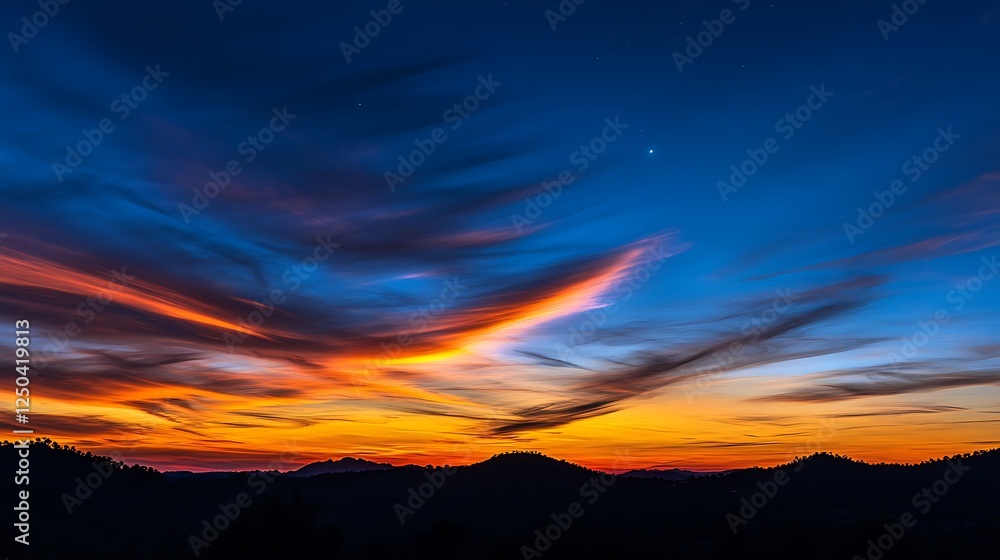 Fototapeta premium Crescent Moon in a Twilight Sky with Gradient Colors and Wispy Clouds