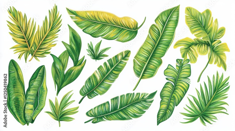 Fototapeta Vibrant Tropical Leaves Collection in Various Shapes and Sizes