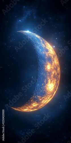 Fiery Crescent Moon in Space