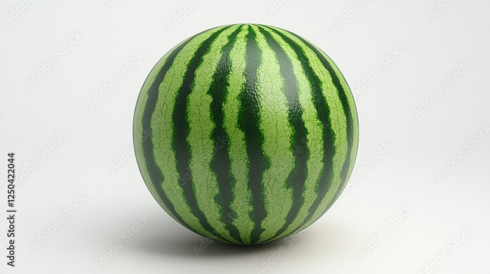 Realistic Watermelon with Bright Green Stripes on White Background Realistic Watermelon with Bright Green Stripes on White Background